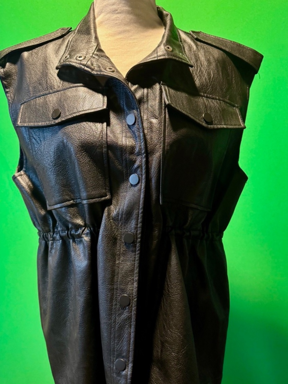 Black Faux Leather MC Vest